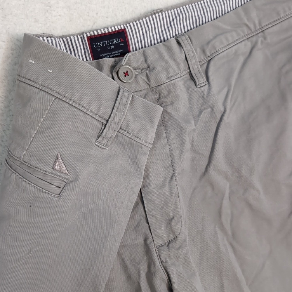 Untuckit Shorts Men's 38 Gray Flat Front Zipper Pocket 9" inseam Chino Cotton